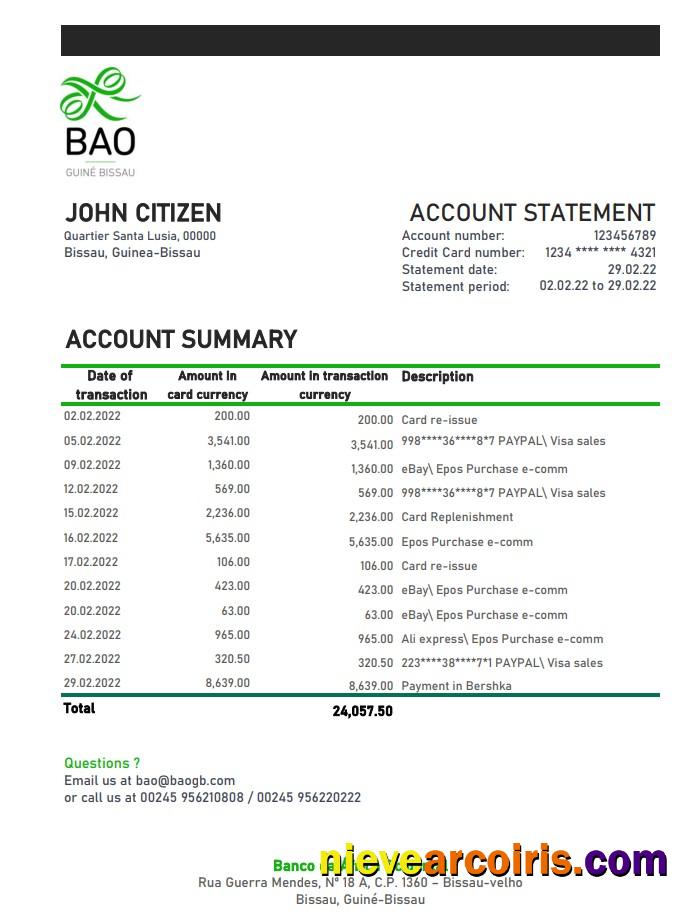 Guinea Bissau Banco Da Africa Ocidental Bank Statement Xls Photolook