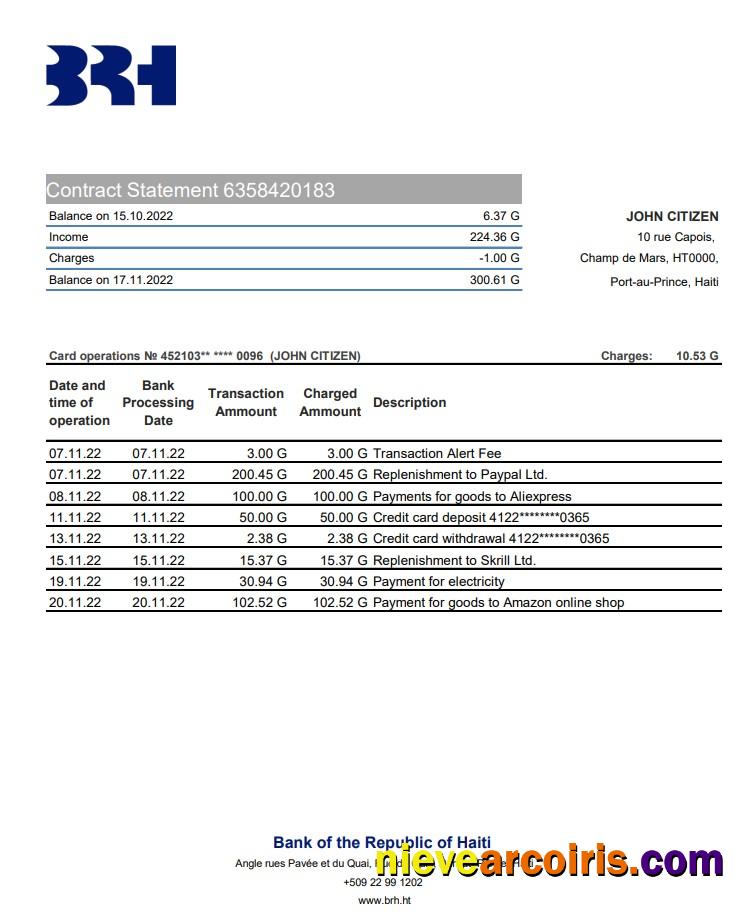 Haiti BRH Bank Statement Xls Preview