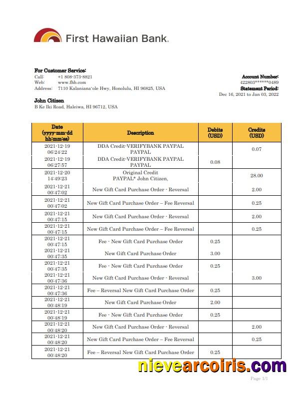 Premium Hawaii First Hawaiian Bank Statement Bank Statement Template In Word And PDF Format
