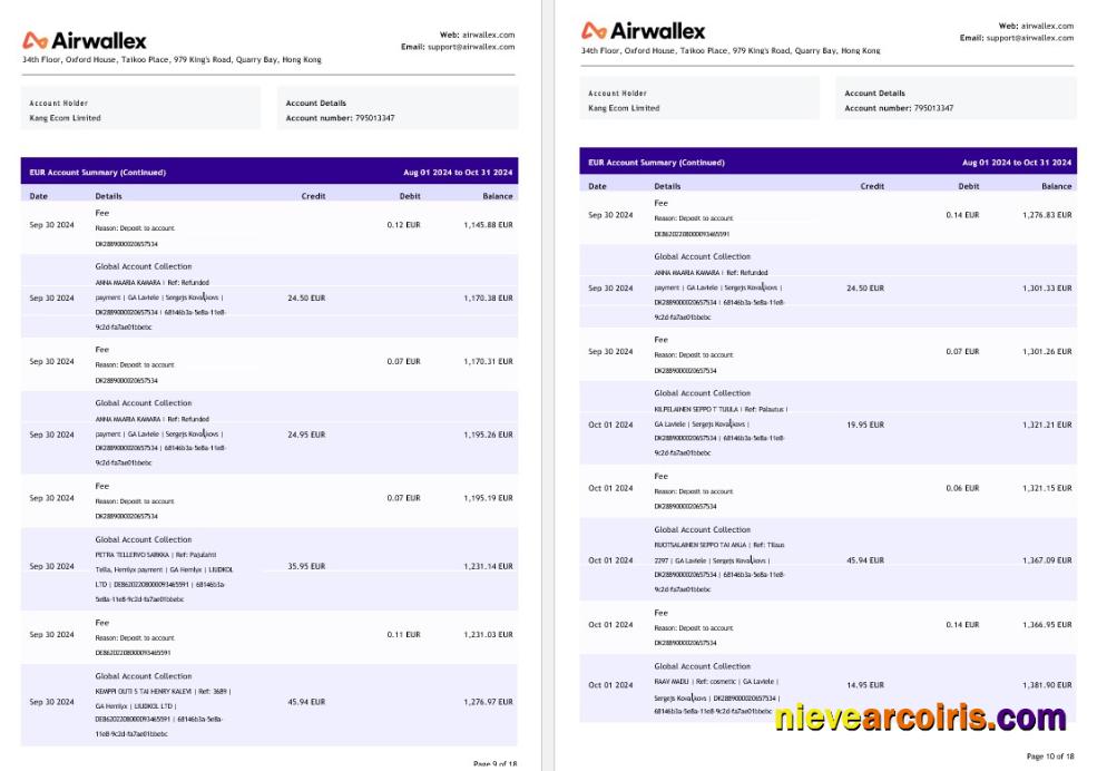 Hong Kong Airwallex Limited Account Statement, 18 Pages 5 Sample