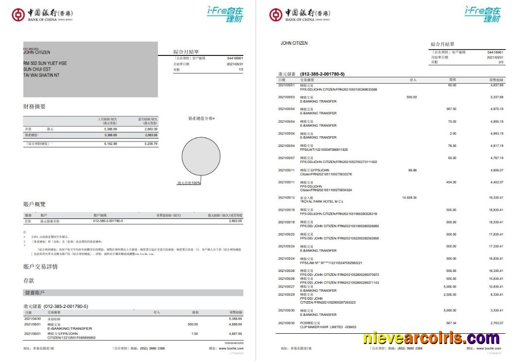 Hong Kong Bank Of China 3 Pages Sample