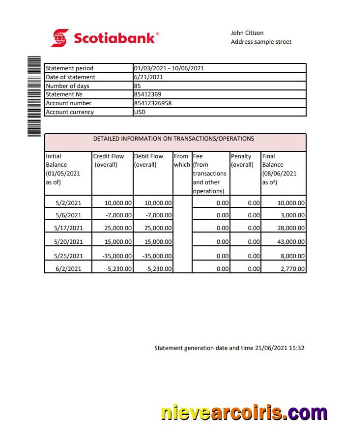 Editable Hong Kong Scotiabank Bank Statement Easy To Fill Template In Excel And PDF Format