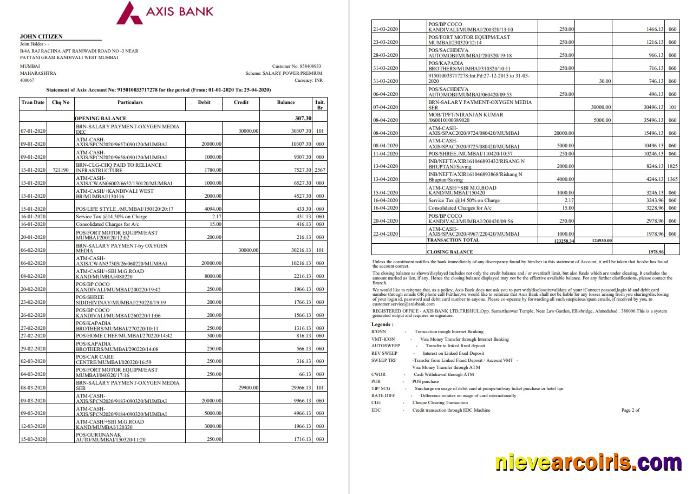 India Axis Bank Template