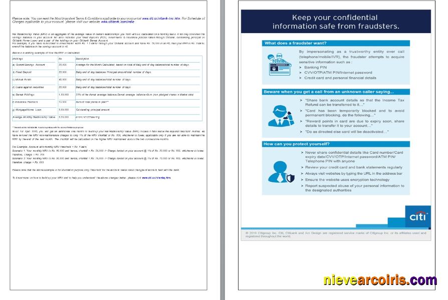India Citibank Bank Statement, 6 Pages, 5 6 Scr Sample