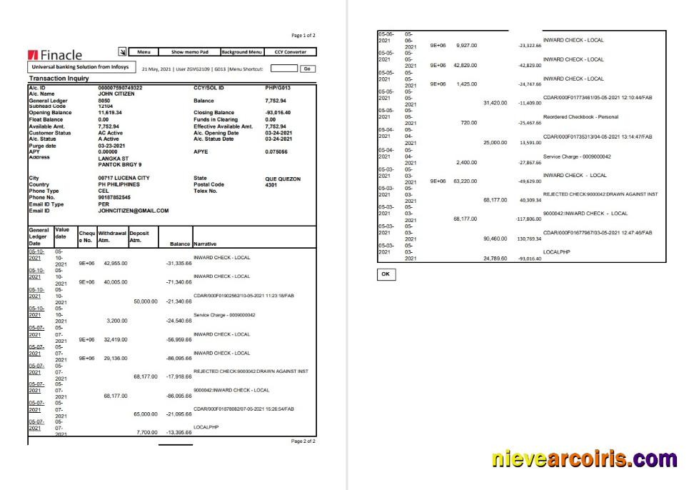 India Finacle Bank 2p Excel Preview
