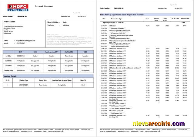 Professional India HDFC Bank Account Statement Word And PDF Template, 2 Pages, Version 2