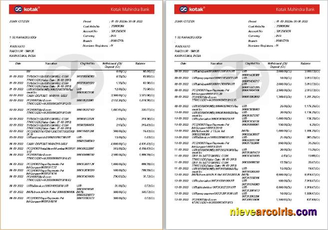 Premium India Kotak Mahindra Bank Statement Template, Word And PDF Format, 7 Pages