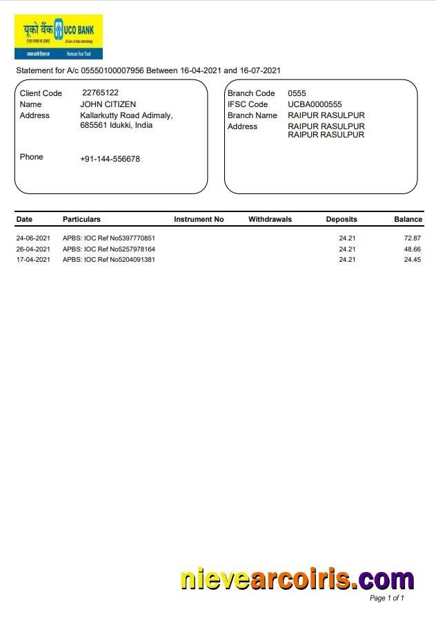 India Uco Bank Statement Photolook