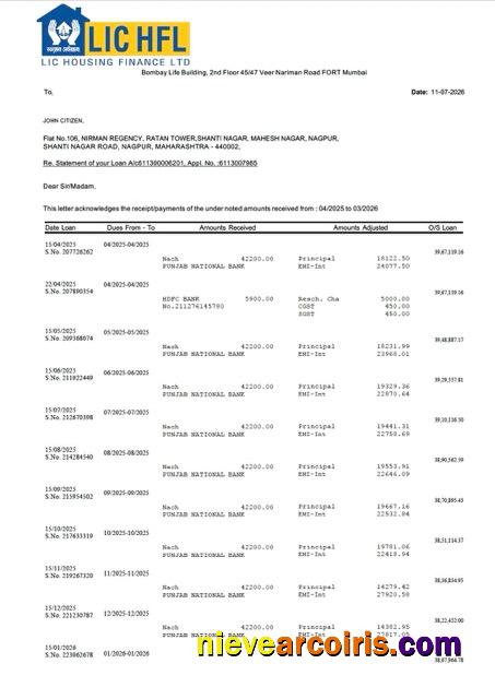 Professional India LIC Housing Finance Statement Of Account Word And PDF Template