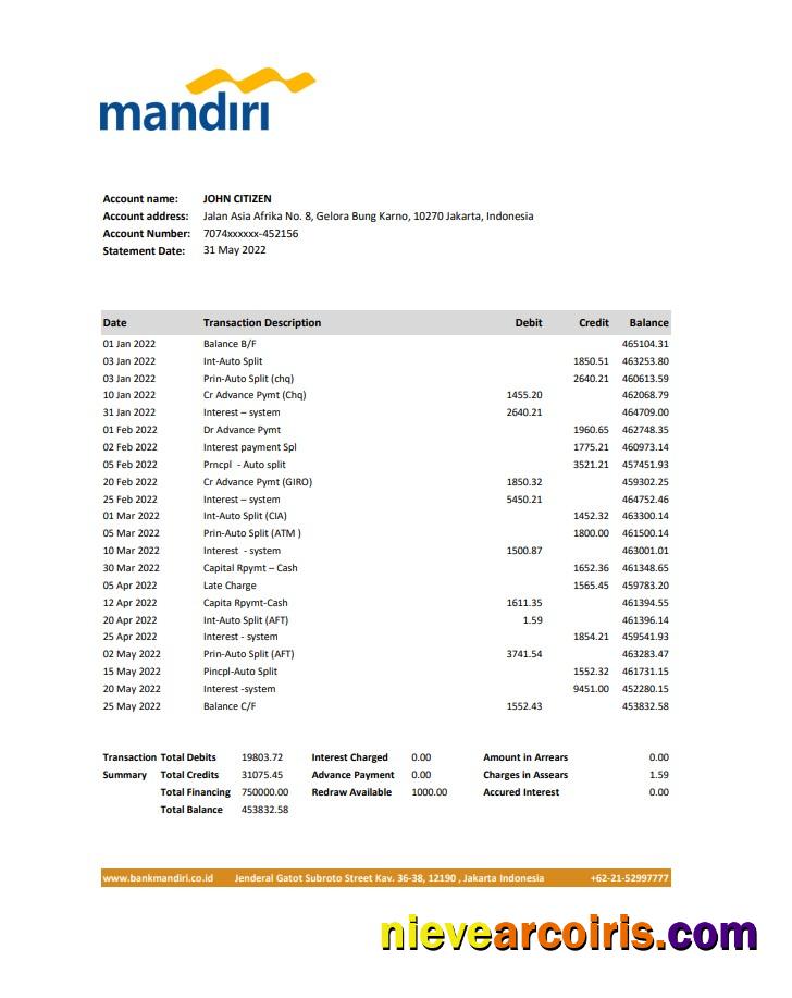 Indonesia Mandiri Bank Statement Xls Sample