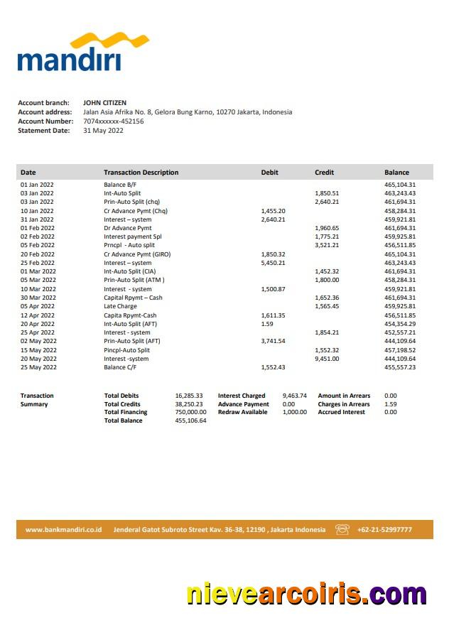 Indonesia Mandiri Bank Statement Preview