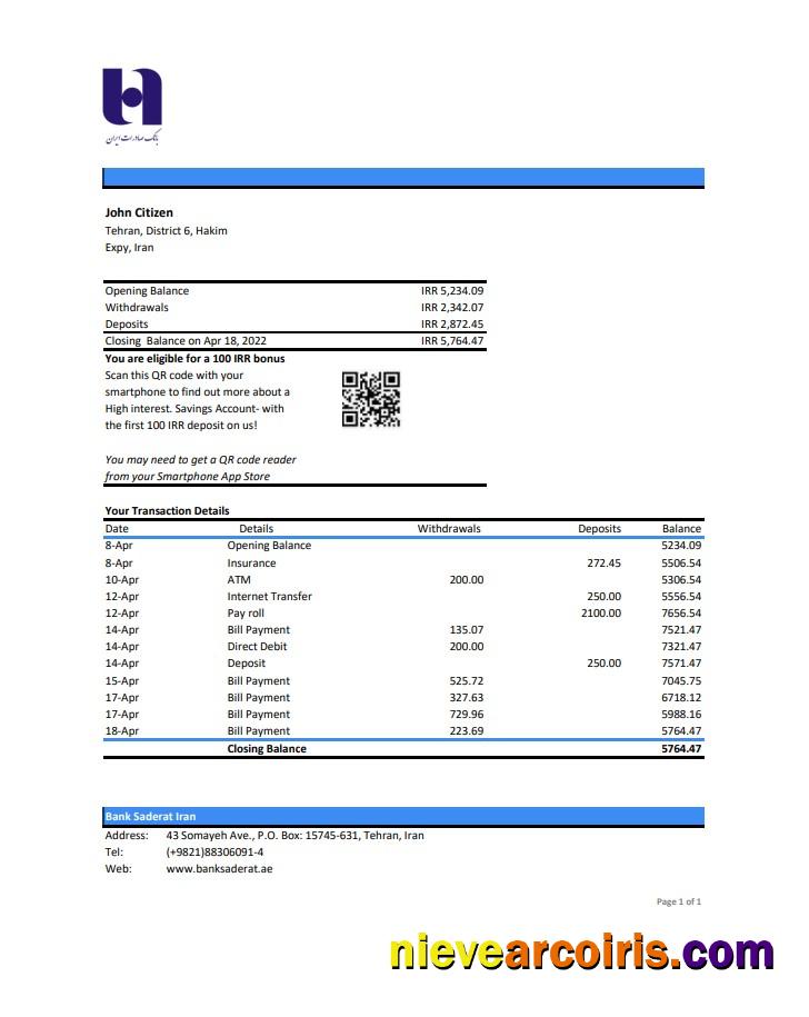 Iran Bank Sederat Iran Statement Xls Template