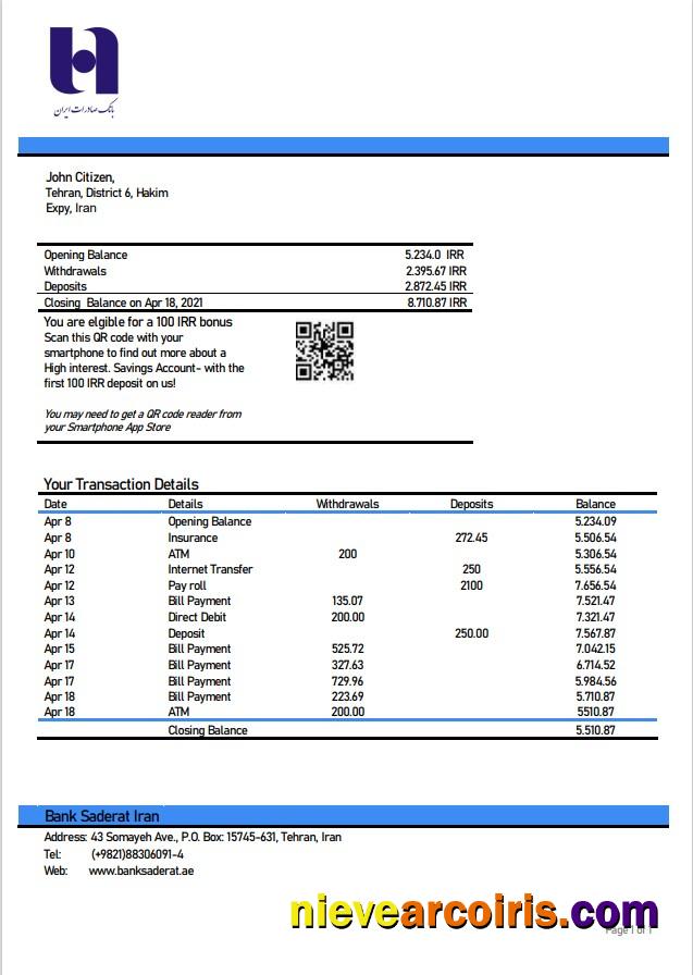 Iran Bank Sederet Iran Statement Sample