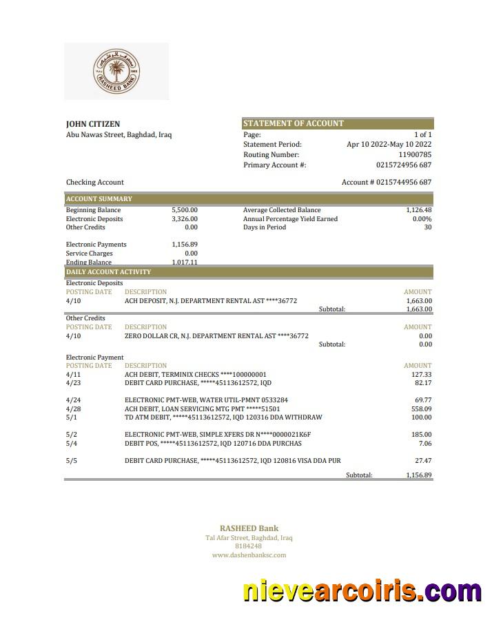 Iraq Rasheed Bank Statement Xls Photolook