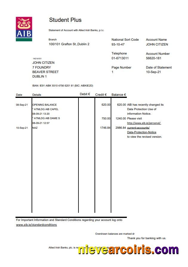 Ireland AIB Excel Preview