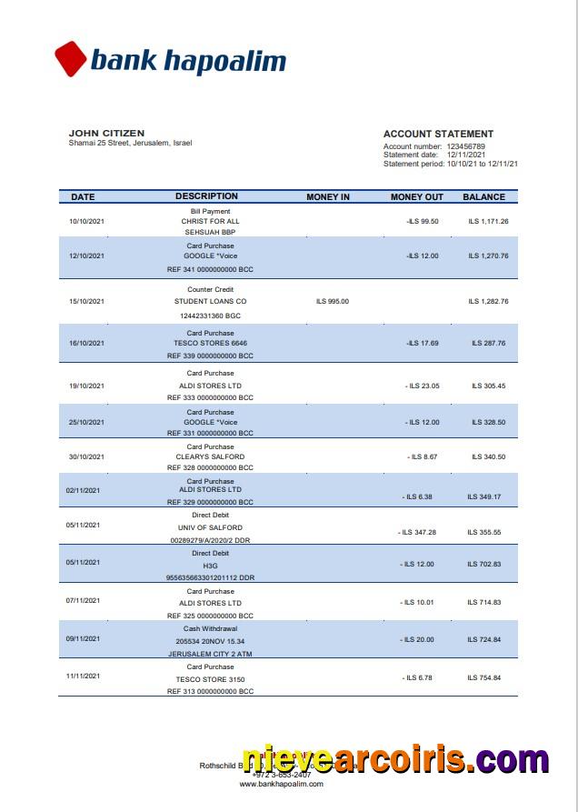 Israel Hapoalim Bank Statement Photolook