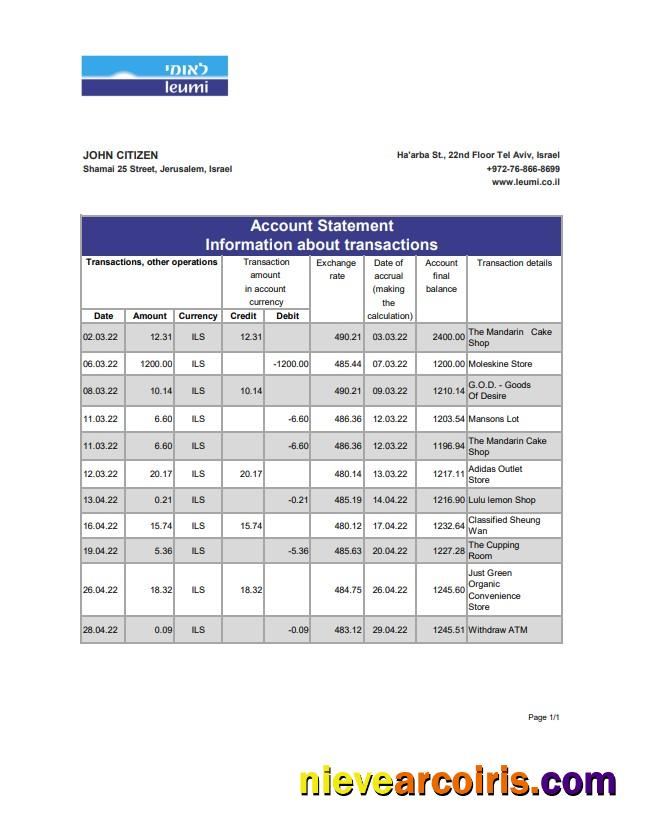 Israel Leumi Bank Statement Xls Sample