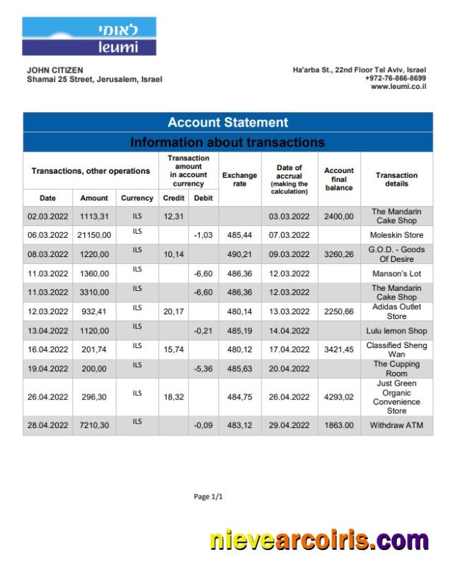 Israel Leumi Bank Statement Photolook