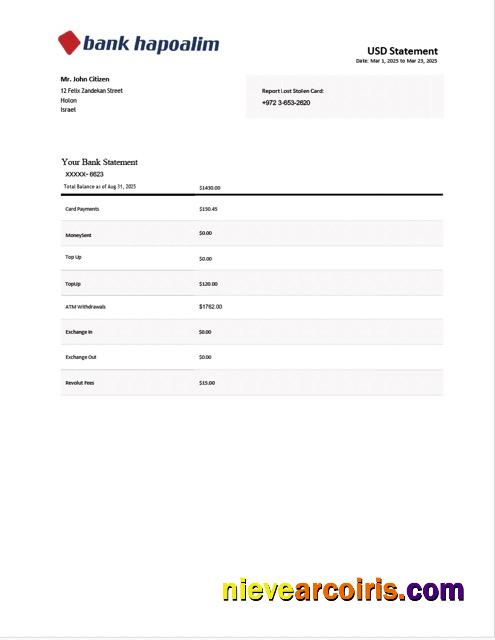 Editable Israel Bank Hapoalim Bank Statement Word And PDF Template