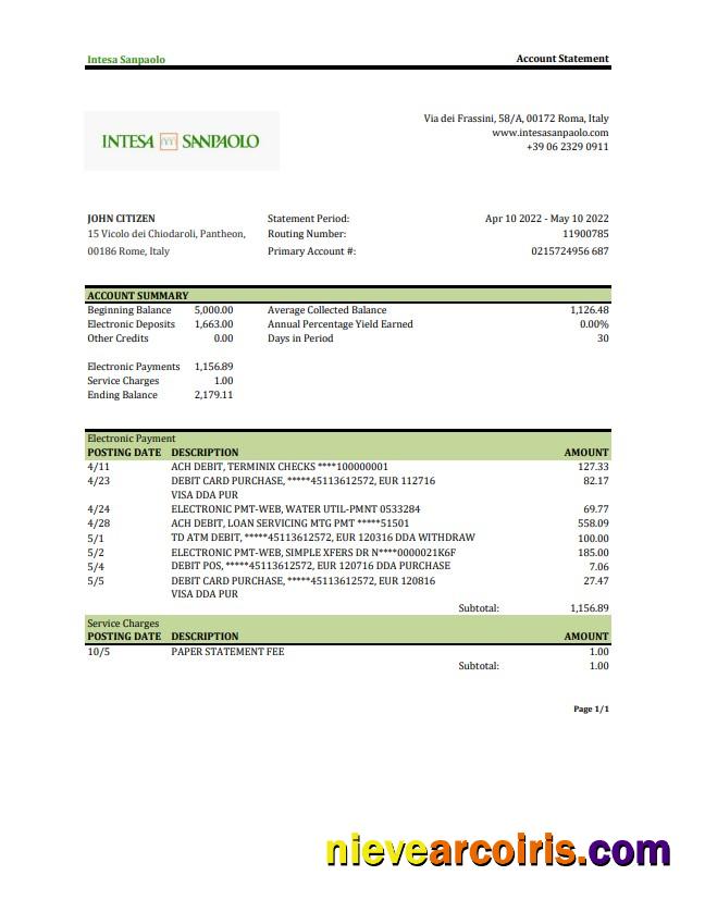 Italy Intesa Sanpaolo Bank Statement Xls Photolook