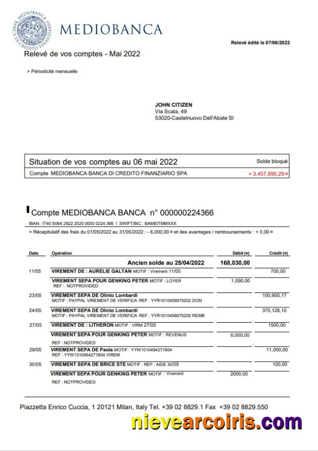 Italy Mediobanca Bank Statement Photolook