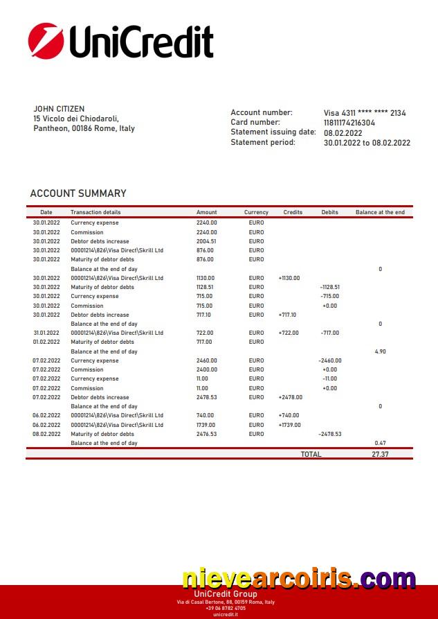 Italy Unicredit Bank Statement Photolook