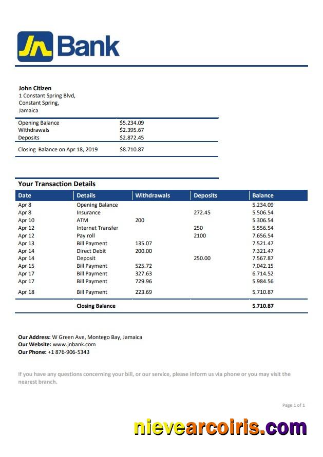 Jamaica National Bank Statement Photolook