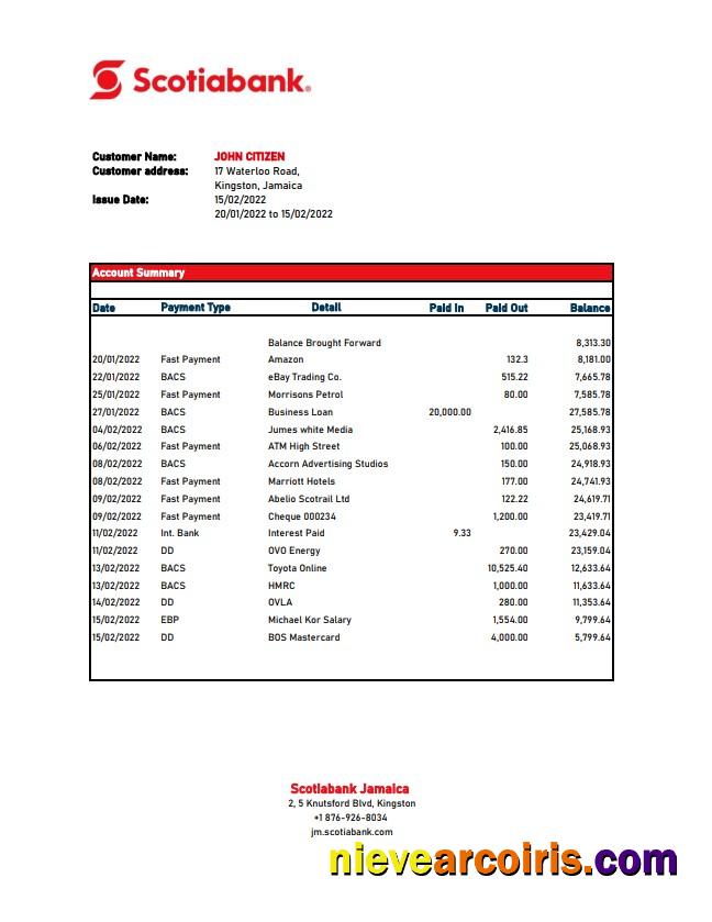 Jamaica Scotiabank Statement Xls Sample