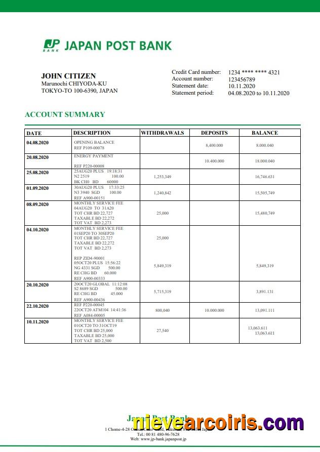 Premium Japan Post Bank Statement Template In Word And PDF Format, Good For Address Prove