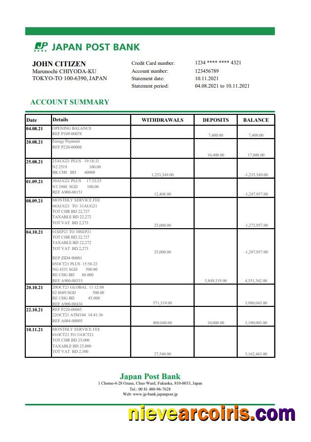 Professional Japan Post Bank Statement Easy To Fill Template In Excel And PDF Format