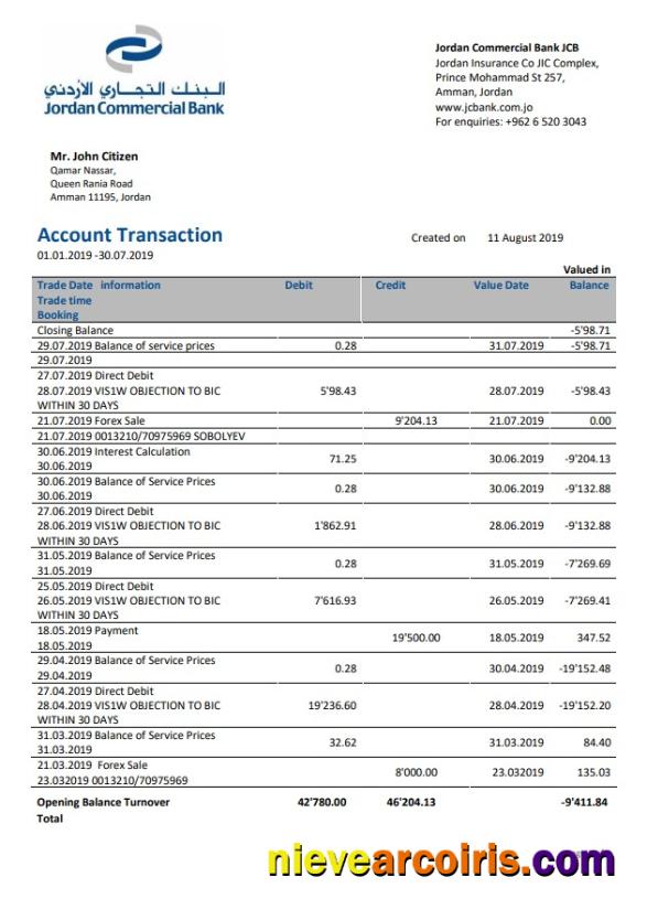 Jordan Commercial Bank Statement Photolook