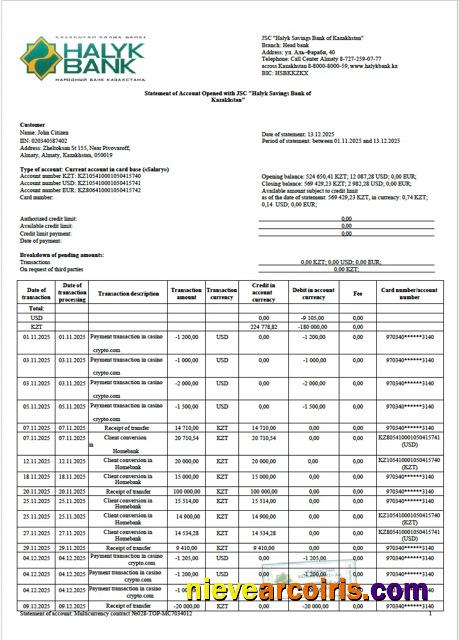Editable Kazakhstan Halyk Bank Statement Of Account Word And PDF Template