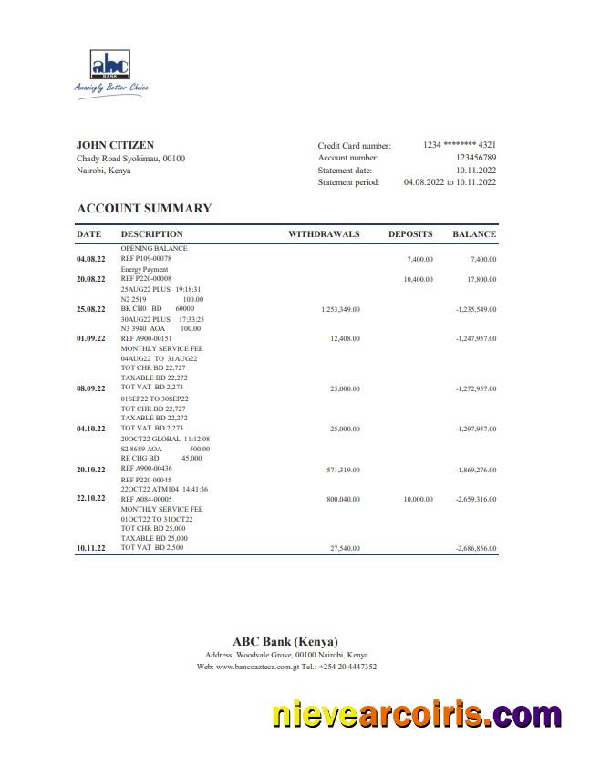 Kenya ABC Bank Statement Xls Preview