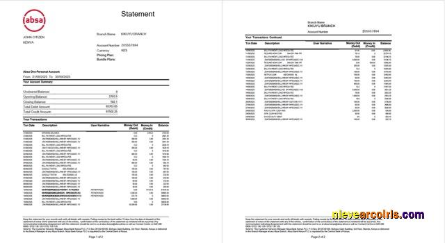Editable Kenya Absa Bank Statement Word And PDF Template, 2 Pages