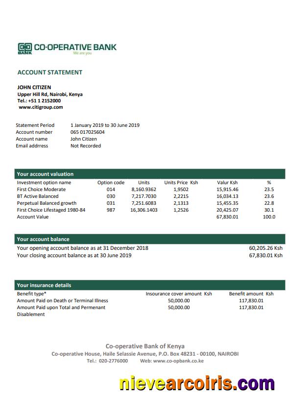 Editable Kenya Co Operative Bank Proof Of Address Statement Template In Word And PDF Format, .doc And .pdf Format
