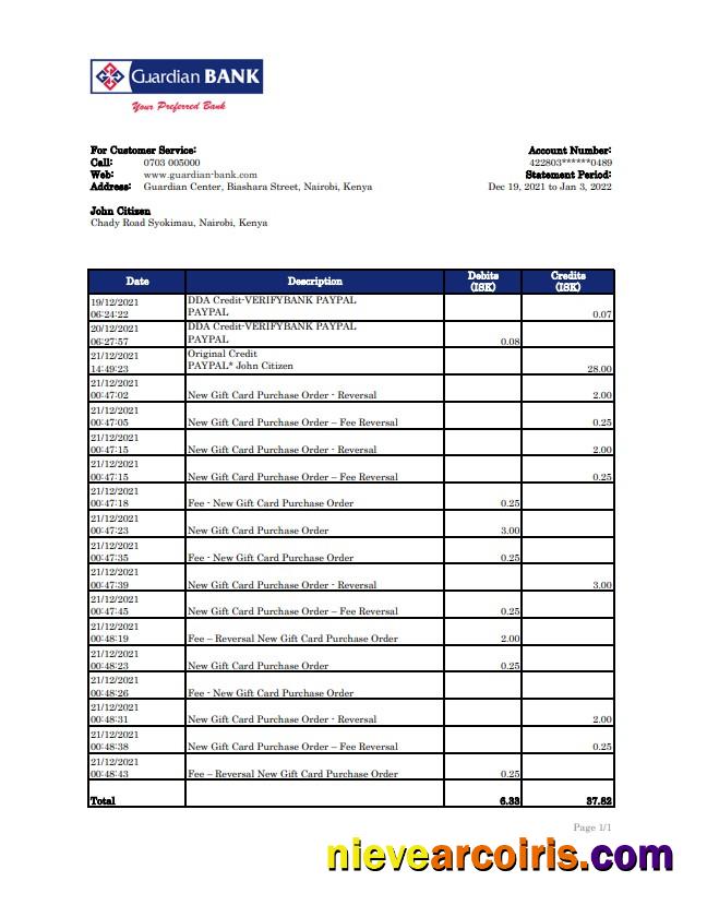 Kenya Guardian Bank Statement Xls Preview