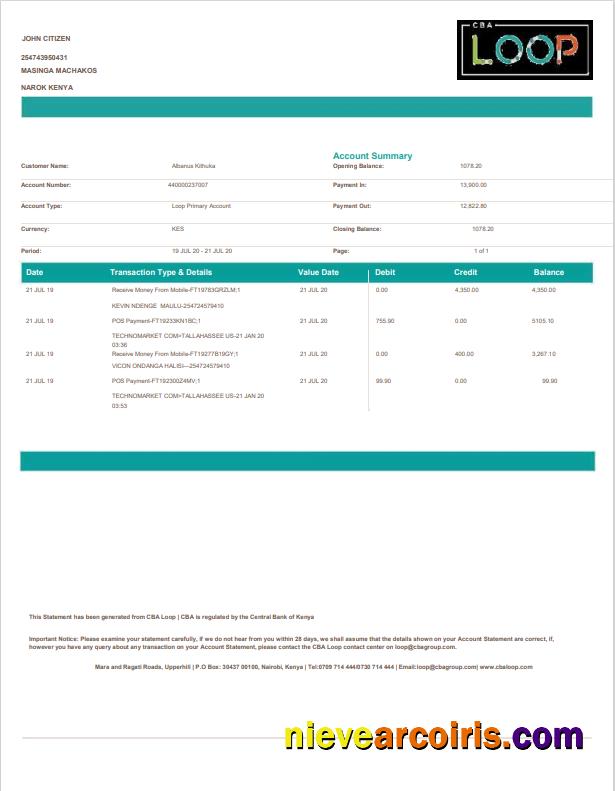 Premium Kenya Loop Bank Statement Word And PDF Template.1