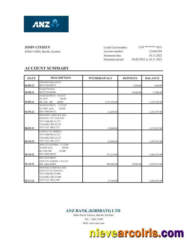 Kiribati ANZ Bank Statement Xls Photolook