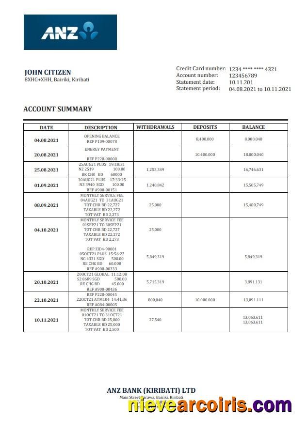 Kiribati ANZ Bank Statement Preview