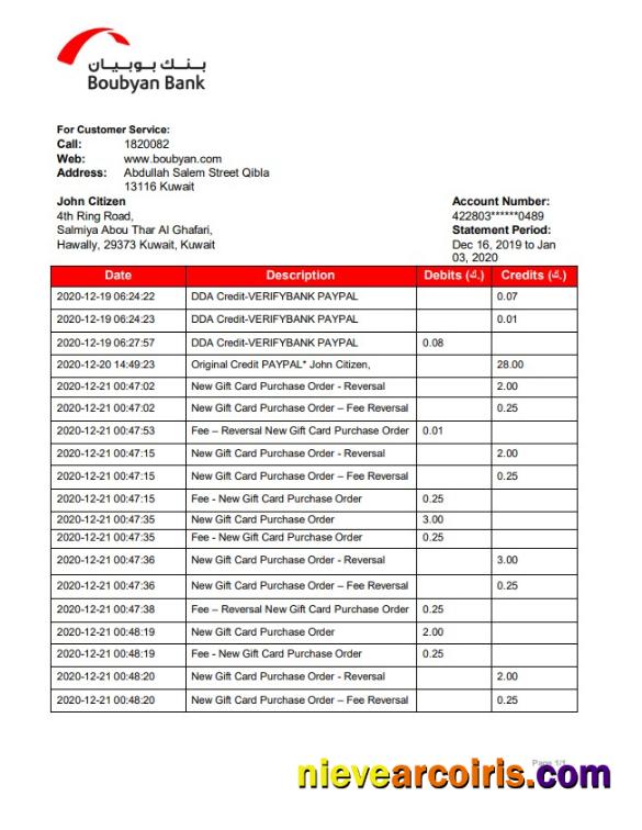 Professional Kuwait Boubyan Bank Proof Of Address Statement Template In Word And PDF Format