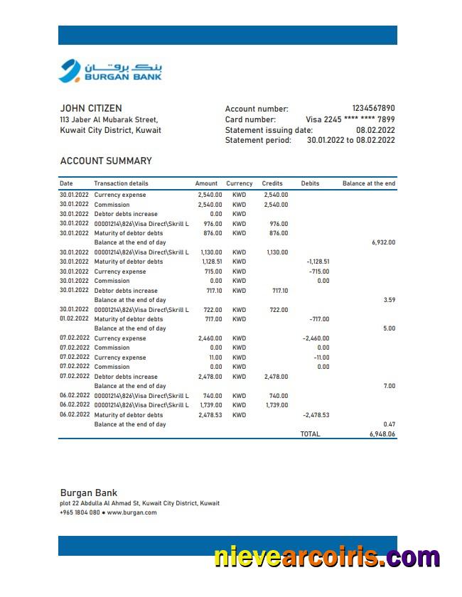 Kuwait Burgan Bank Statement Xls Sample