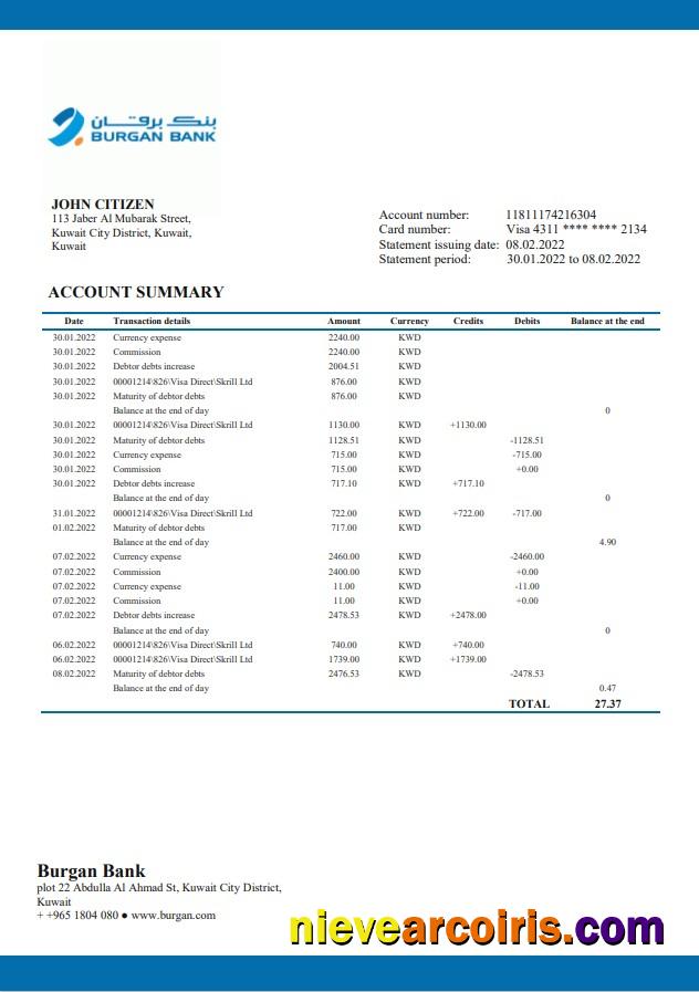 Kuwait Burgan Bank Statement Photolook