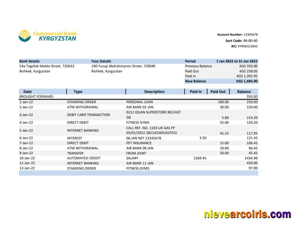 Kyrgyzstan Commercial Bank Statement Photolook