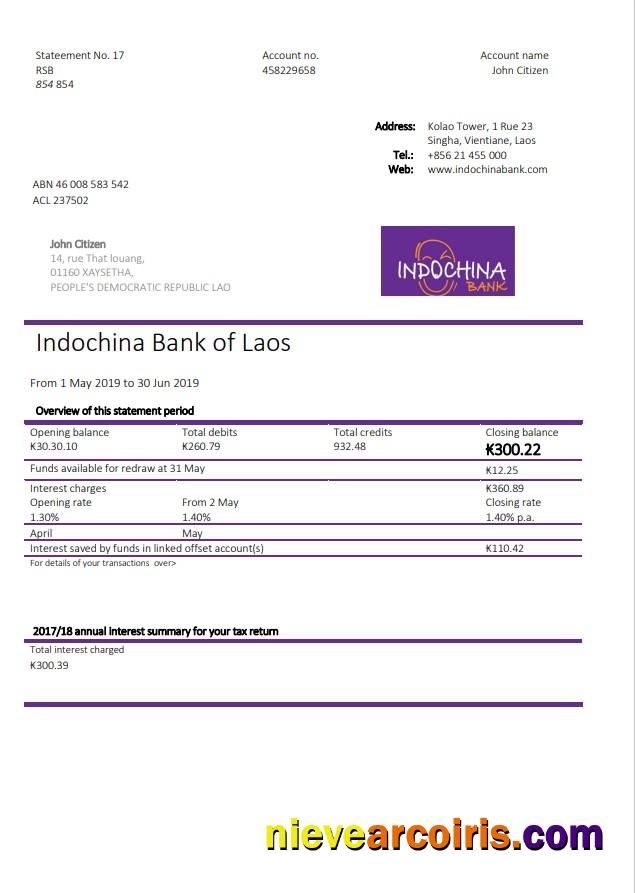 Laos Indochina Bank Statement Photolook