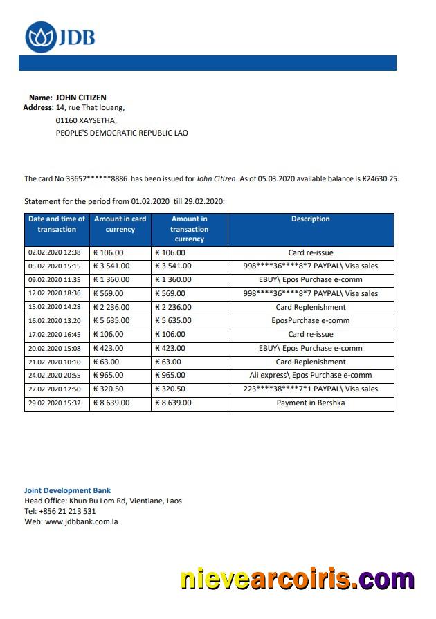 Laos Joint Development Bank (JDB) Statement Preview