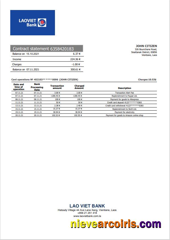 Professional Laos Lao Viet Bank Statement Template In Word And PDF Format