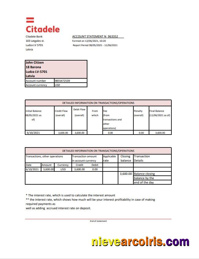 Latvia Citadele Excel Pdf Template