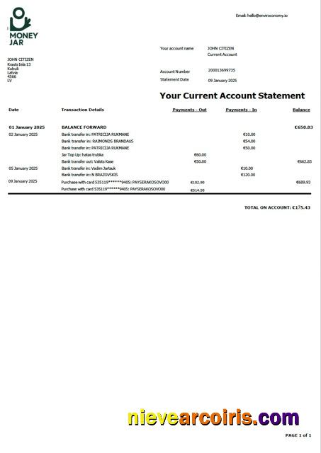 Realistic Latvia Money Jar Account Statement Word And PDF Template