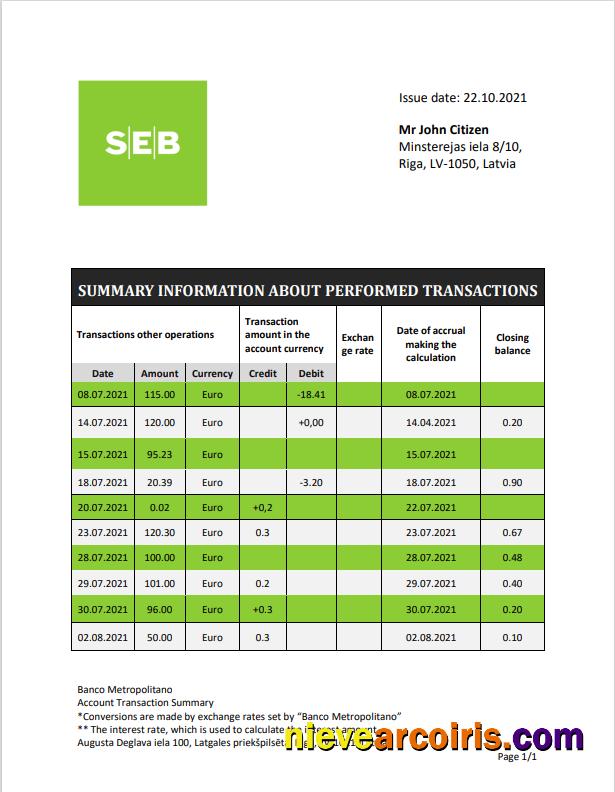 Premium Latvia SEB Bank Statement Template In Word And PDF Format