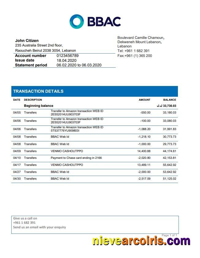 Lebanon BBAC Bank Statement Preview